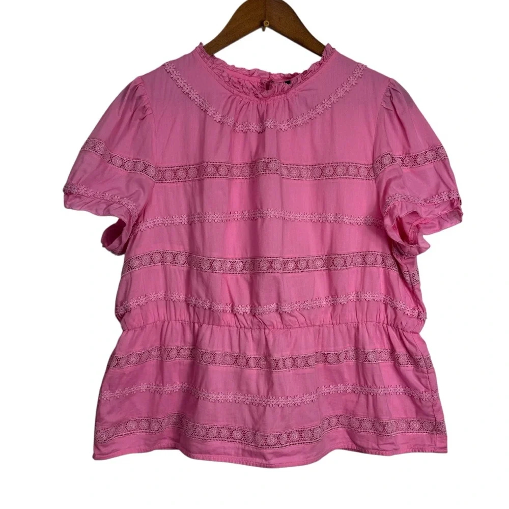 J. Crew Pink Blouse with Embroidered‎ Details eyelit flirty